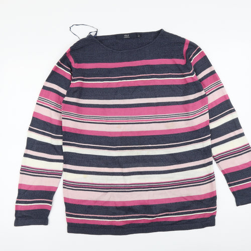 EWM Womens Multicoloured Round Neck Striped Acrylic Pullover Jumper Size S