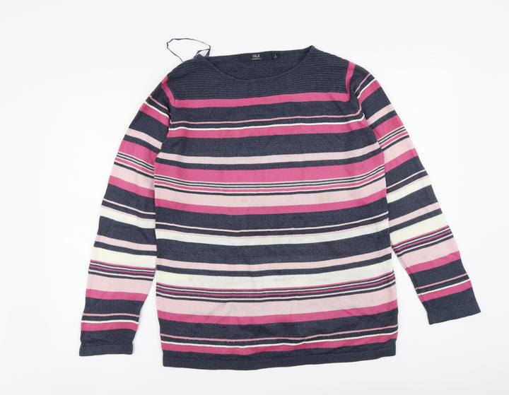 EWM Womens Multicoloured Round Neck Striped Acrylic Pullover Jumper Size S