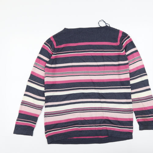 EWM Womens Multicoloured Round Neck Striped Acrylic Pullover Jumper Size S