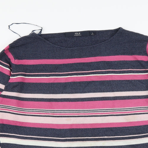 EWM Womens Multicoloured Round Neck Striped Acrylic Pullover Jumper Size S