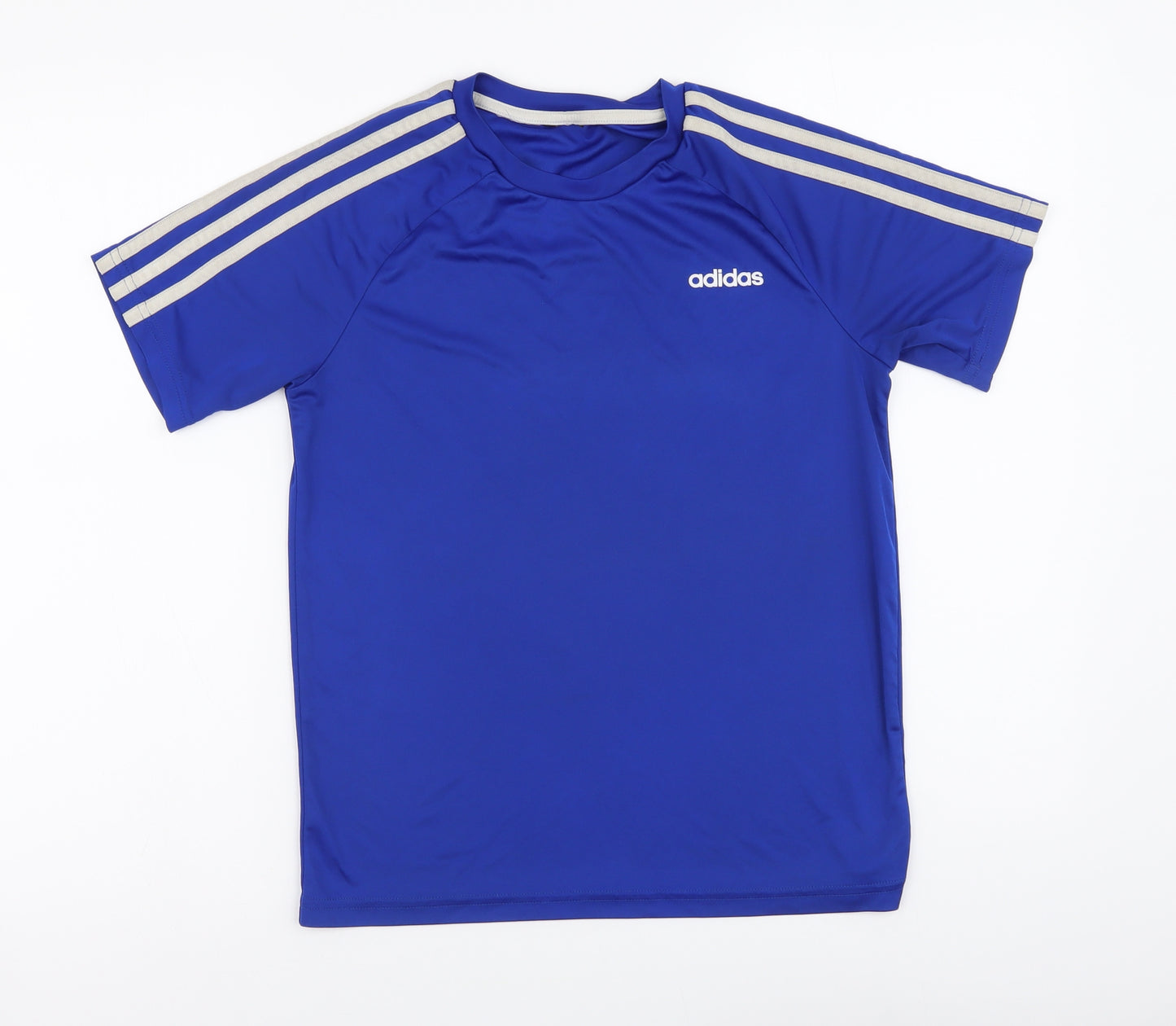 adidas Boys Blue Polyester Basic T-Shirt Size 12-13 Years Round Neck Pullover