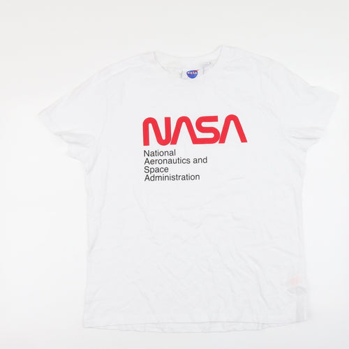 Primark Mens White Cotton T-Shirt Size M Round Neck - NASA