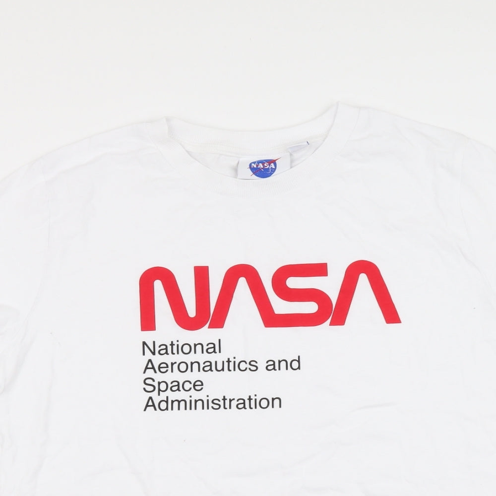 Primark Mens White Cotton T-Shirt Size M Round Neck - NASA