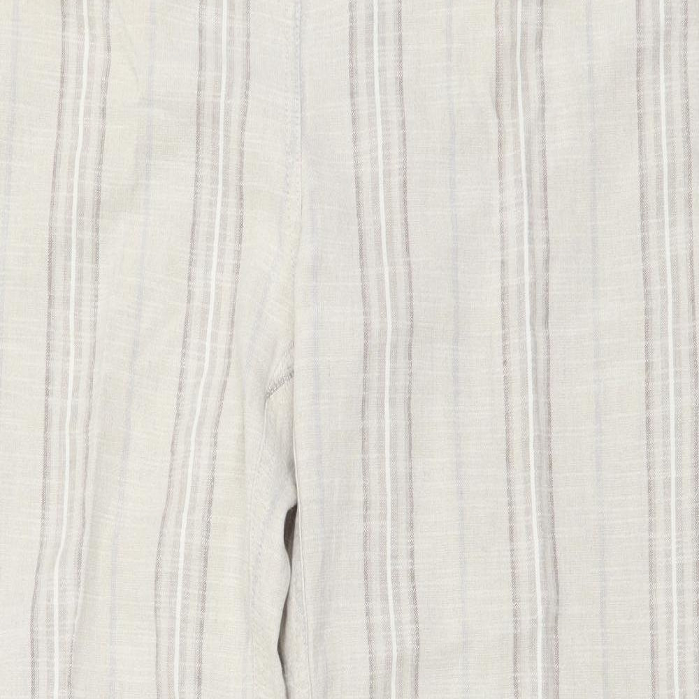 Per Una Womens Beige Striped Linen Trousers Size 14 L28 in Regular Button