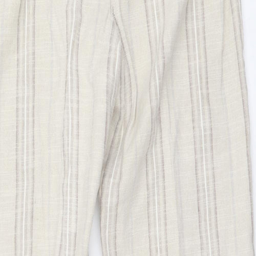 Per Una Womens Beige Striped Linen Trousers Size 14 L28 in Regular Button