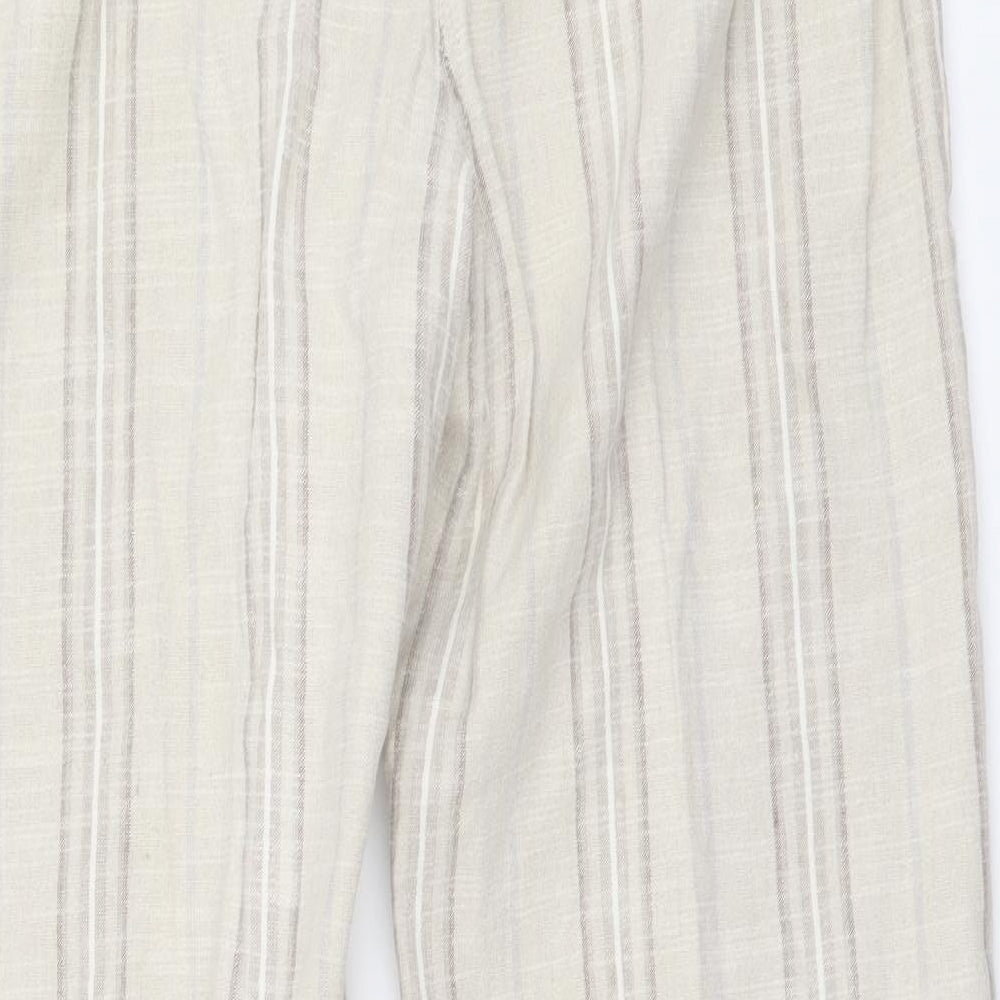 Per Una Womens Beige Striped Linen Trousers Size 14 L28 in Regular Button