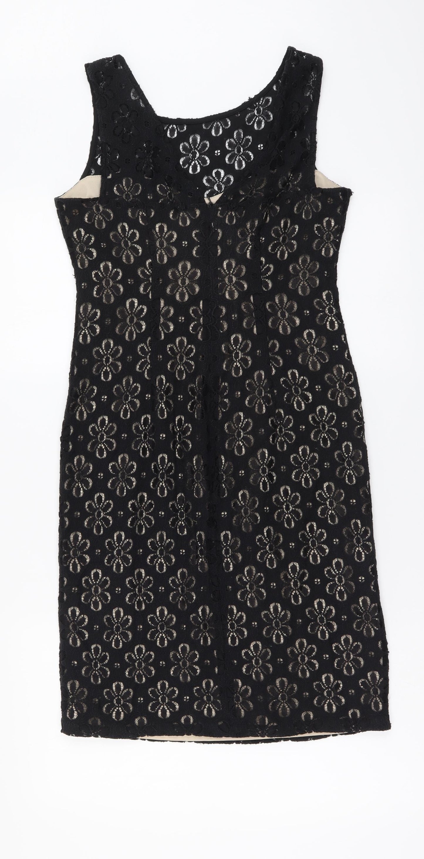 London Times Womens Black Floral Cotton A-Line Size 6 Round Neck Zip