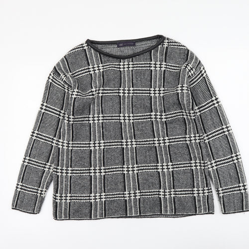 Marks and Spencer Womens Black Round Neck Plaid Acrylic Pullover Jumper Size 12