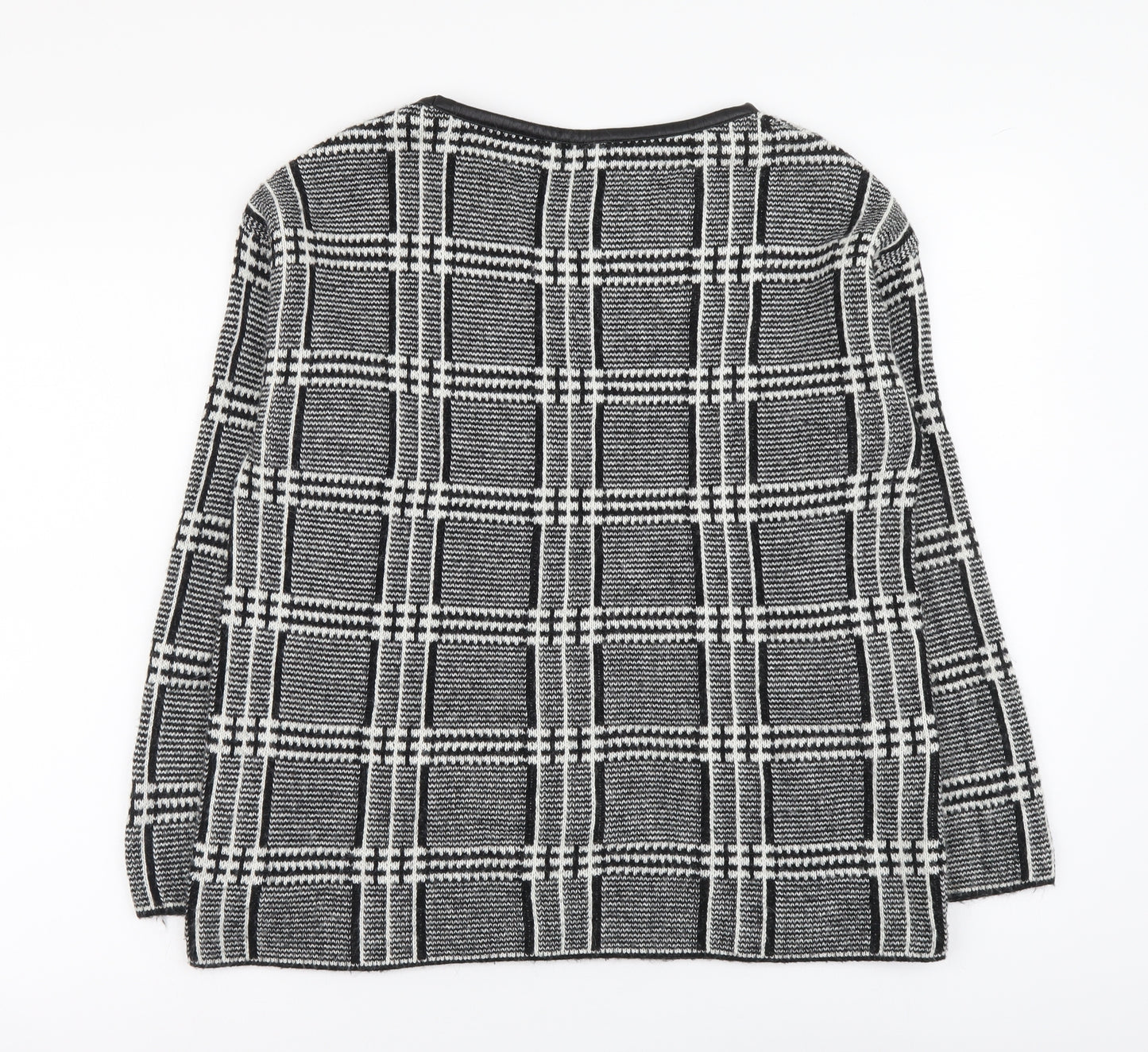 Marks and Spencer Womens Black Round Neck Plaid Acrylic Pullover Jumper Size 12