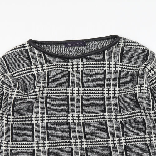 Marks and Spencer Womens Black Round Neck Plaid Acrylic Pullover Jumper Size 12