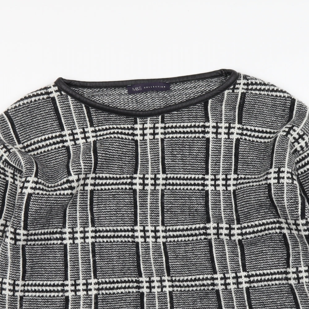Marks and Spencer Womens Black Round Neck Plaid Acrylic Pullover Jumper Size 12