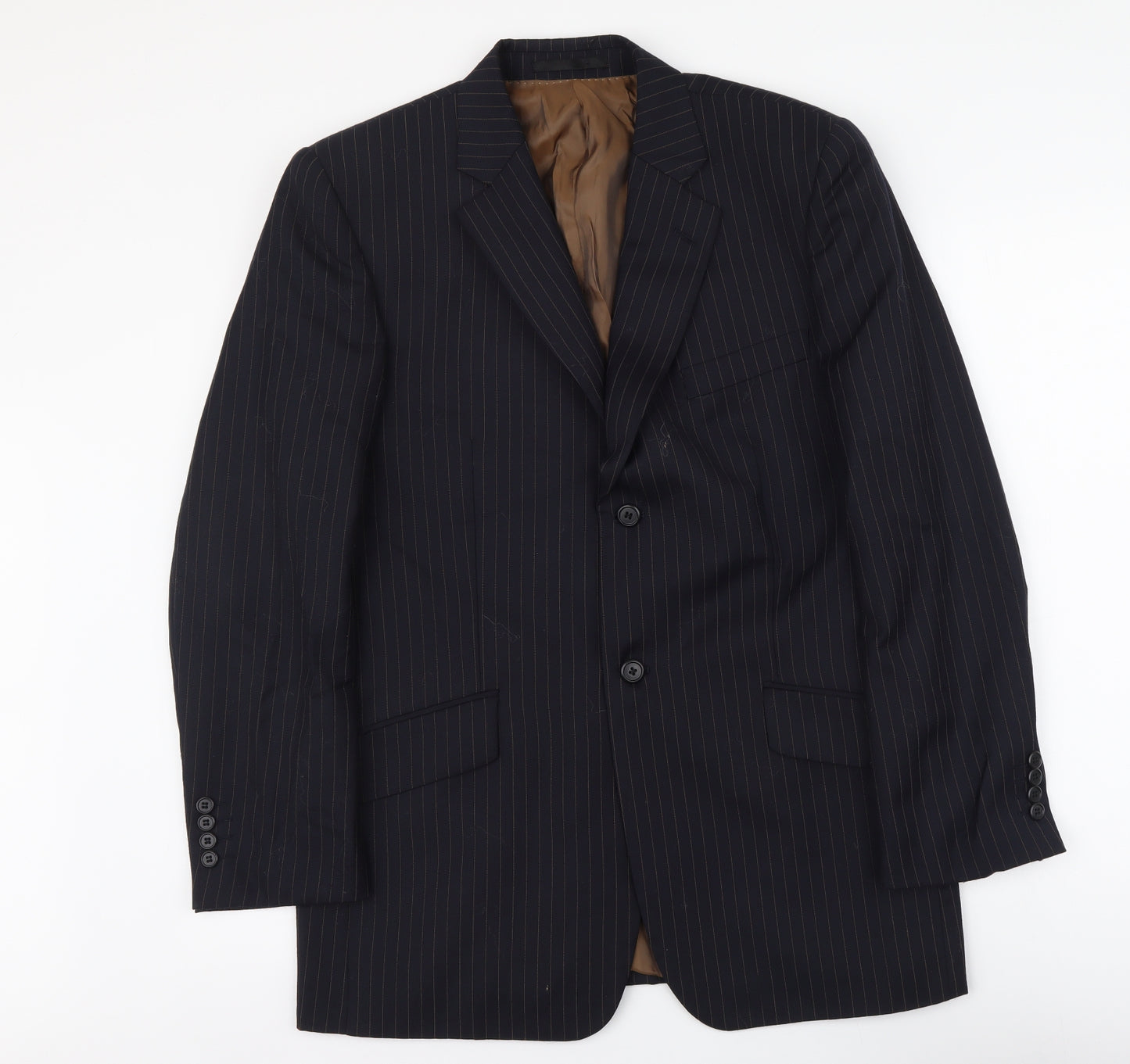 Brook Taverner Mens Blue Striped Polyester Jacket Suit Jacket Size M