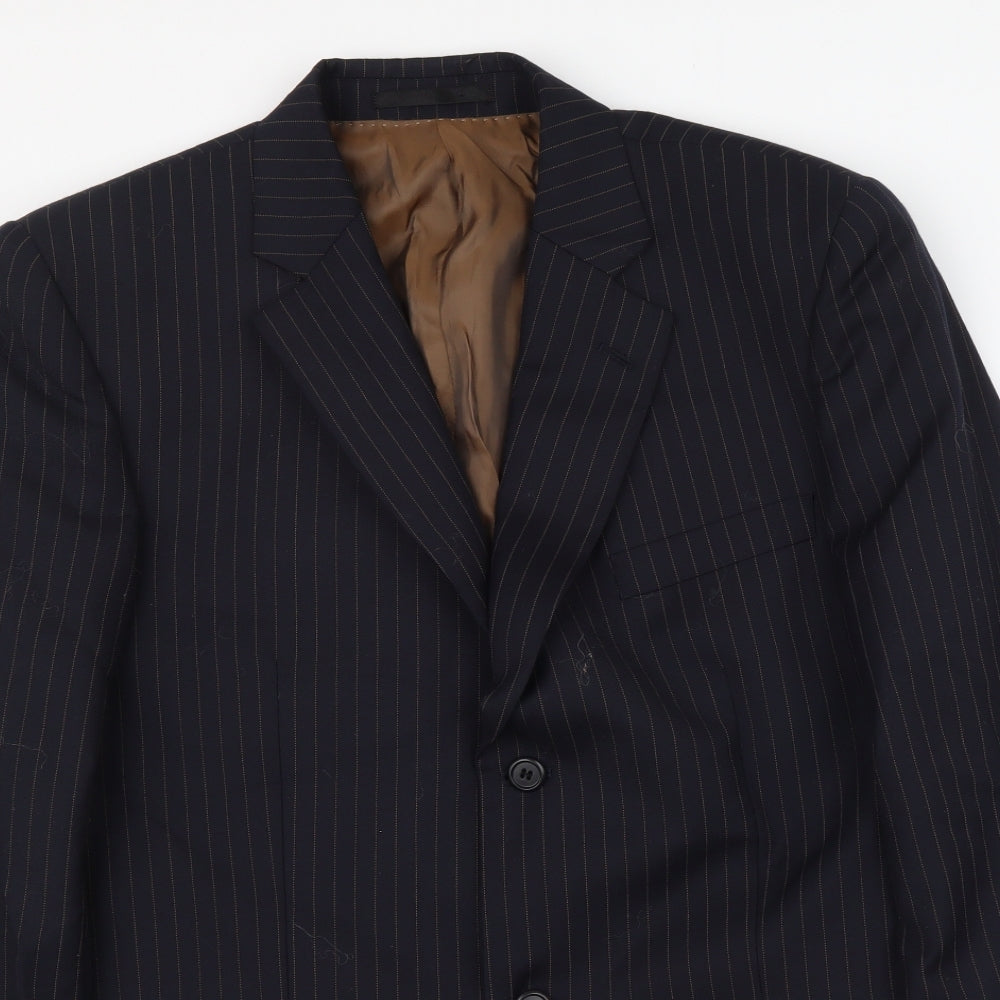 Brook Taverner Mens Blue Striped Polyester Jacket Suit Jacket Size M