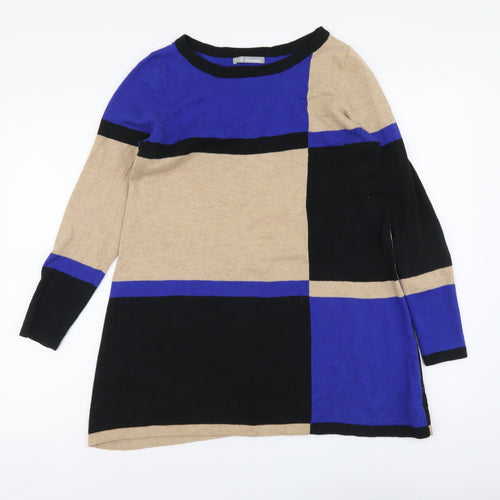 Marks and Spencer Womens Multicoloured Round Neck Striped Cotton Tunic Jumper Size 14