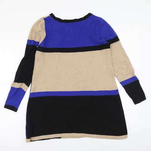 Marks and Spencer Womens Multicoloured Round Neck Striped Cotton Tunic Jumper Size 14