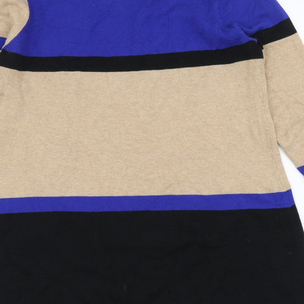 Marks and Spencer Womens Multicoloured Round Neck Striped Cotton Tunic Jumper Size 14