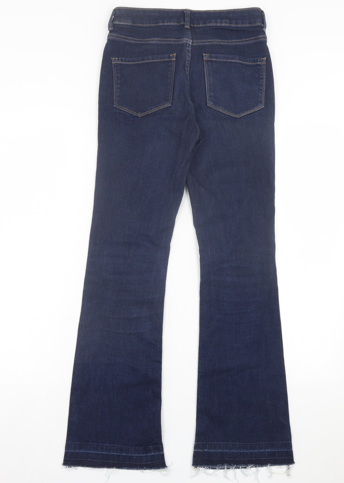 Marks and Spencer Womens Blue Cotton Bootcut Jeans Size 8 L28 in Slim Button - Freyed Hem