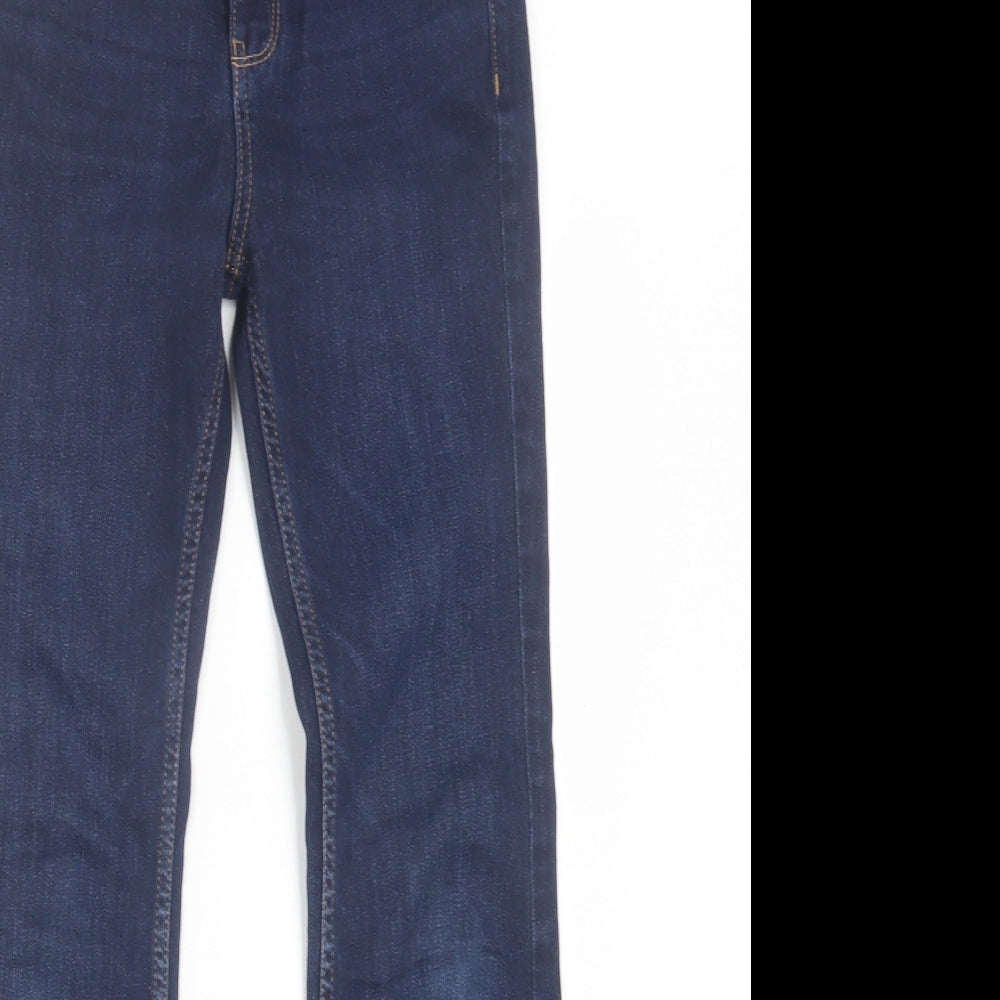 Marks and Spencer Womens Blue Cotton Bootcut Jeans Size 8 L28 in Slim Button - Freyed Hem