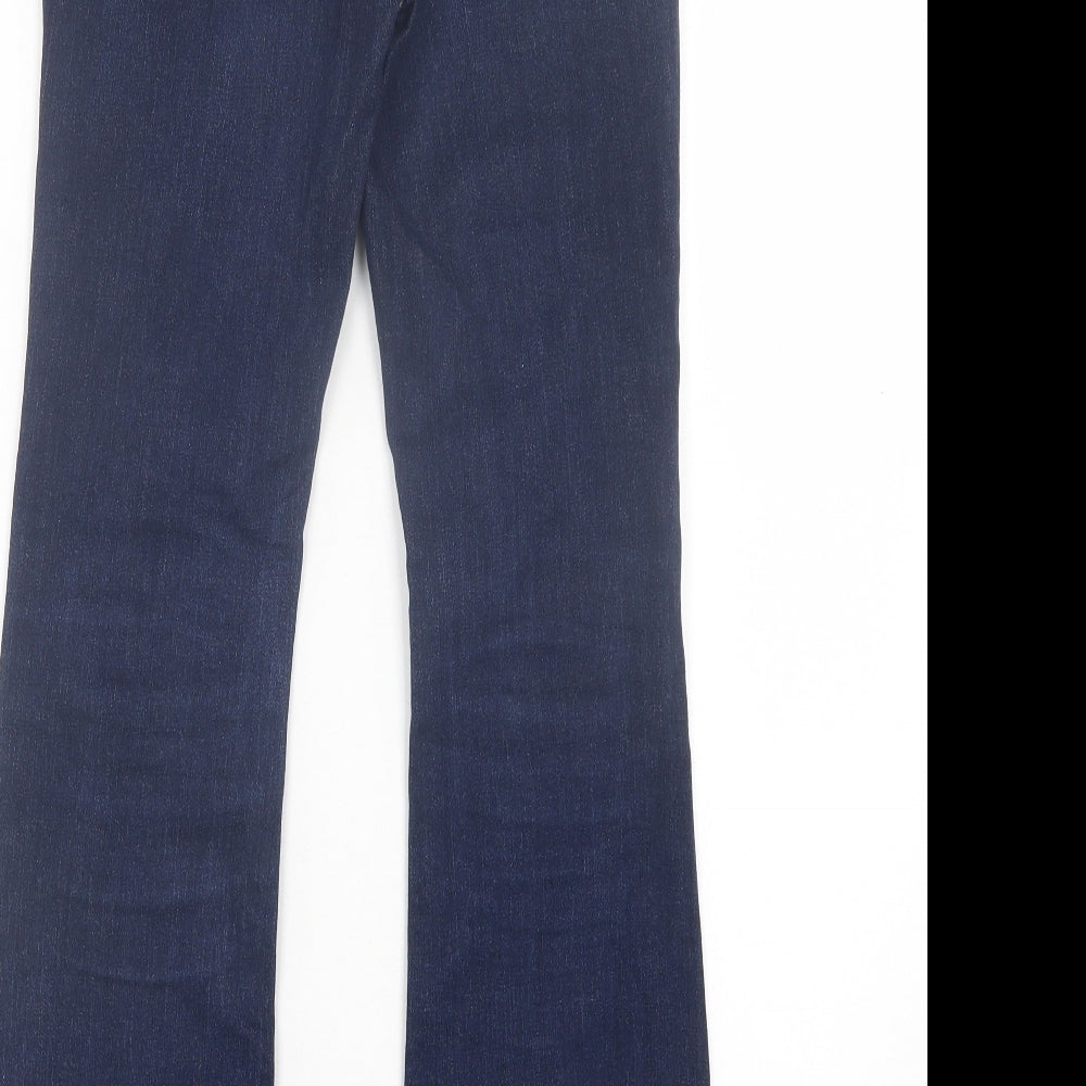 Marks and Spencer Womens Blue Cotton Bootcut Jeans Size 8 L28 in Slim Button - Freyed Hem