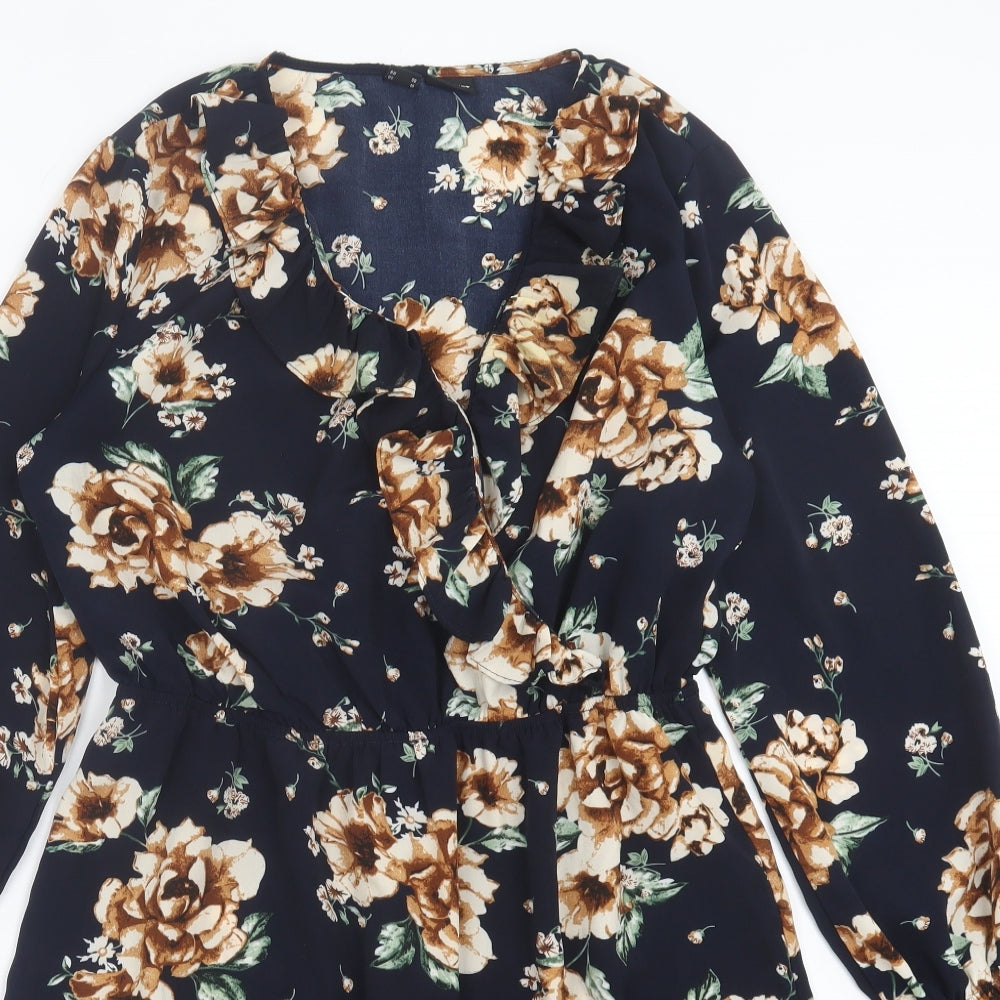 Body Flirt Womens Blue Floral Polyester A-Line Size 16 V-Neck Pullover