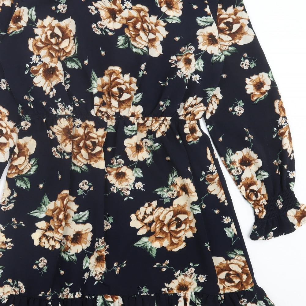 Body Flirt Womens Blue Floral Polyester A-Line Size 16 V-Neck Pullover