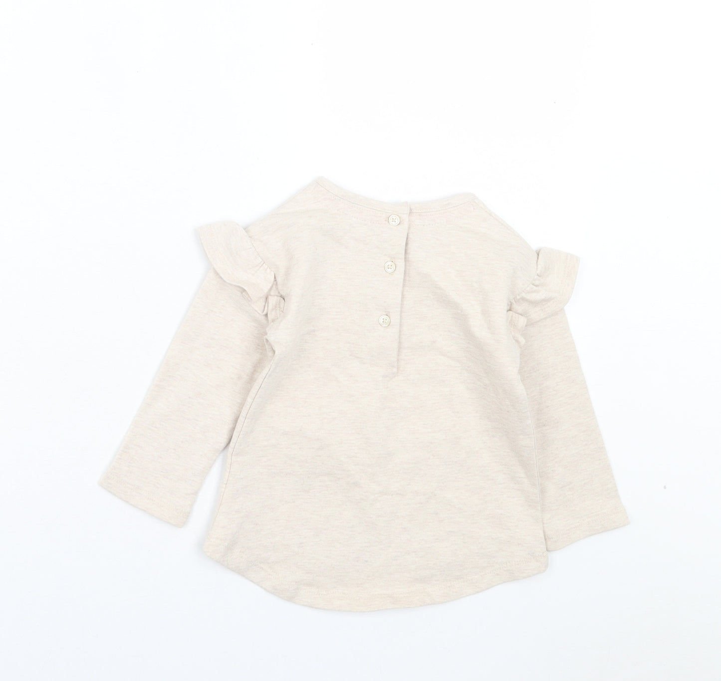 Monsoon Girls Beige Cotton Basic Casual Size 12-18 Months Crew Neck Button - Rabbit