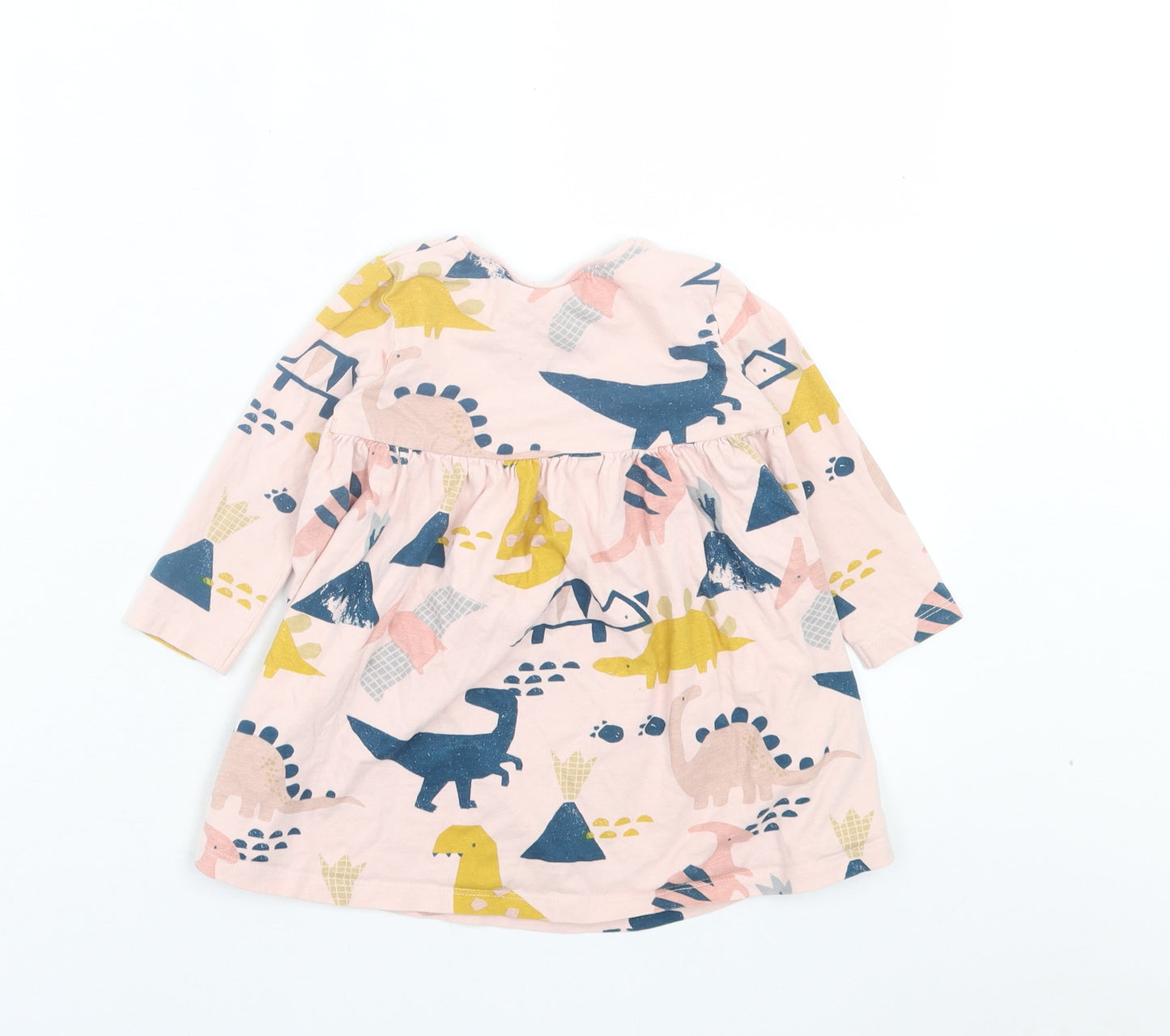 NEXT Girls Pink Geometric Cotton A-Line Size 12-18 Months Crew Neck Pullover - Dinosaur Print