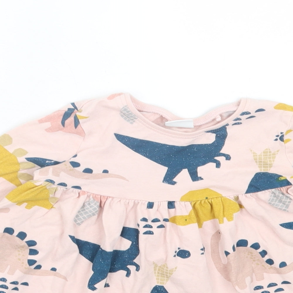 NEXT Girls Pink Geometric Cotton A-Line Size 12-18 Months Crew Neck Pullover - Dinosaur Print