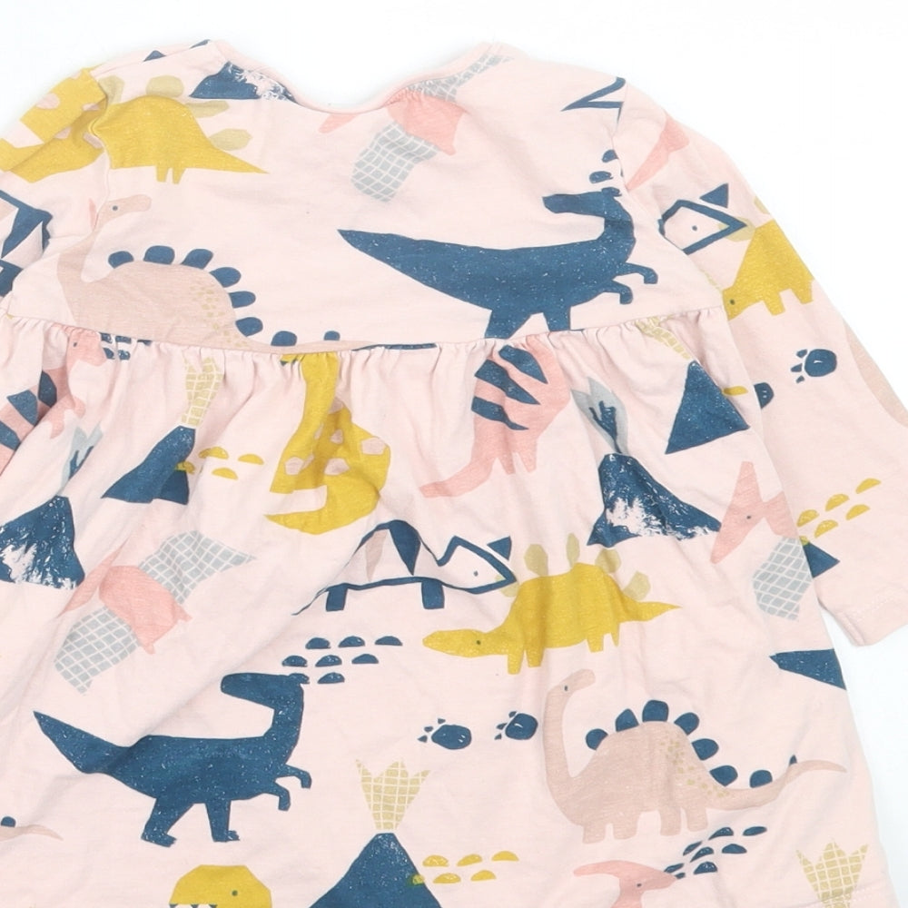 NEXT Girls Pink Geometric Cotton A-Line Size 12-18 Months Crew Neck Pullover - Dinosaur Print