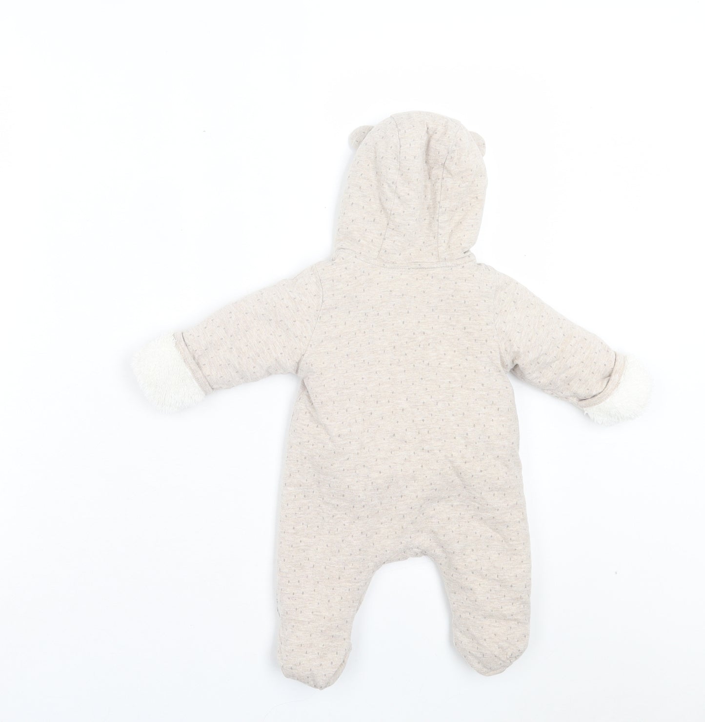 H&M Baby Brown Polka Dot Cotton Babygrow One-Piece Size 0-3 Months Zip - Hood Ears