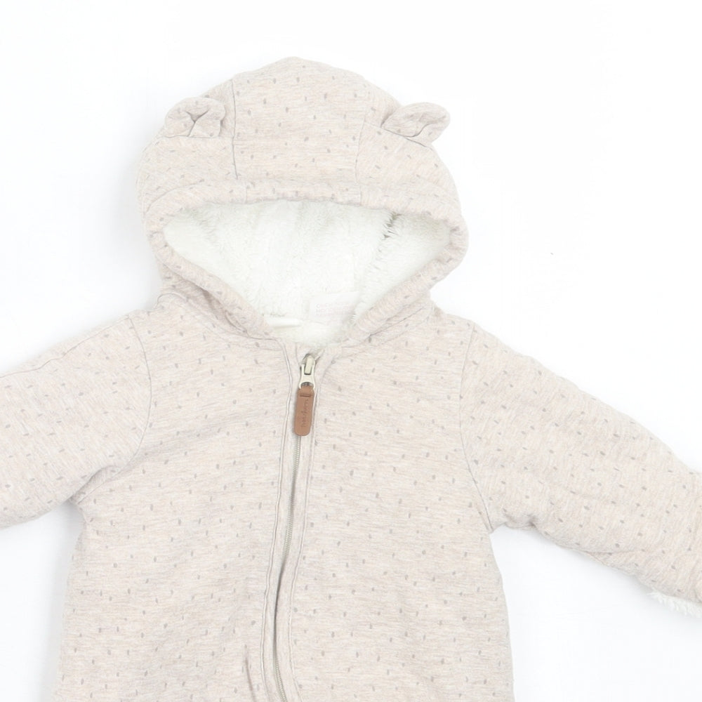 H&M Baby Brown Polka Dot Cotton Babygrow One-Piece Size 0-3 Months Zip - Hood Ears