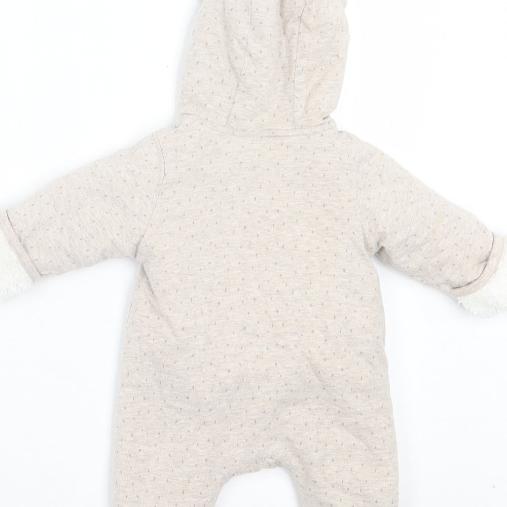 H&M Baby Brown Polka Dot Cotton Babygrow One-Piece Size 0-3 Months Zip - Hood Ears