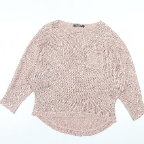 Select Womens Pink Boat Neck Acrylic Pullover Jumper Size 12 - Pocket Detail