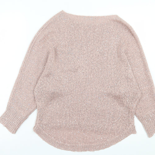 Select Womens Pink Boat Neck Acrylic Pullover Jumper Size 12 - Pocket Detail