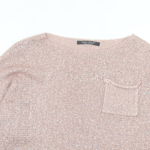 Select Womens Pink Boat Neck Acrylic Pullover Jumper Size 12 - Pocket Detail