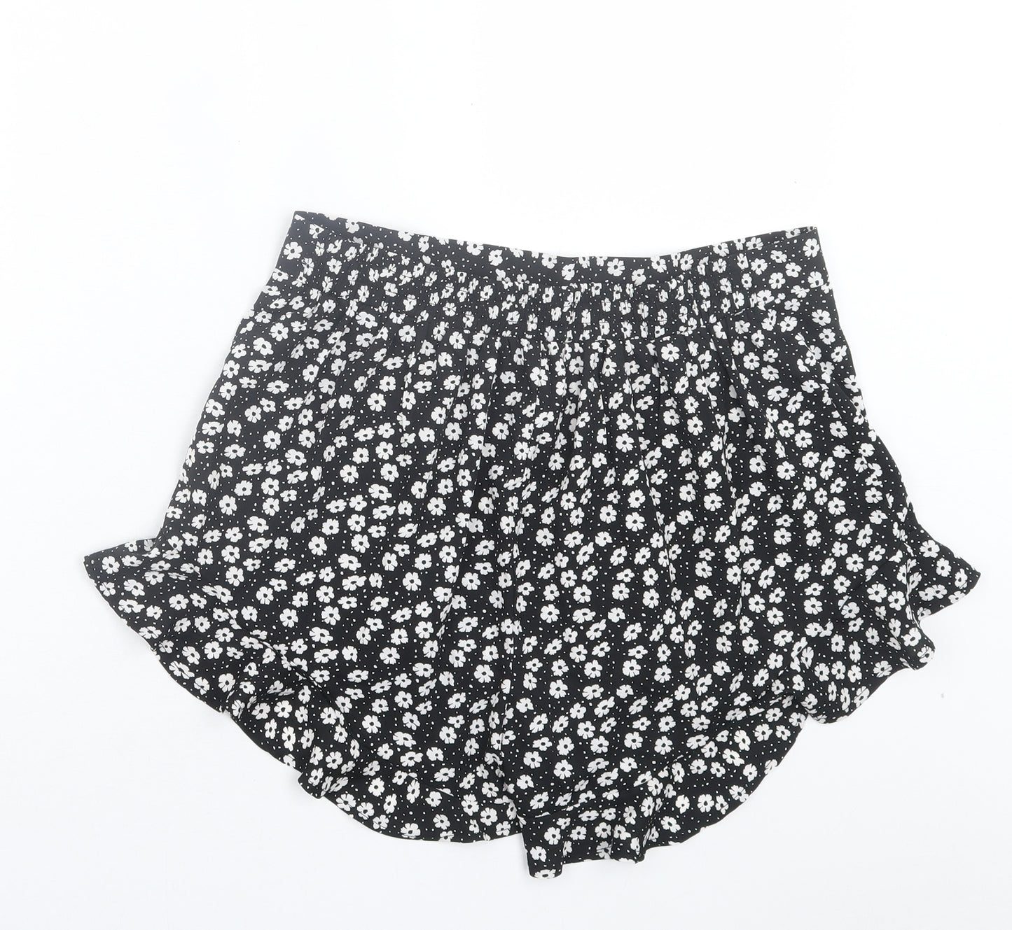 Boohoo Womens Black Floral Polyester Paperbag Shorts Size 14 Regular Pull On