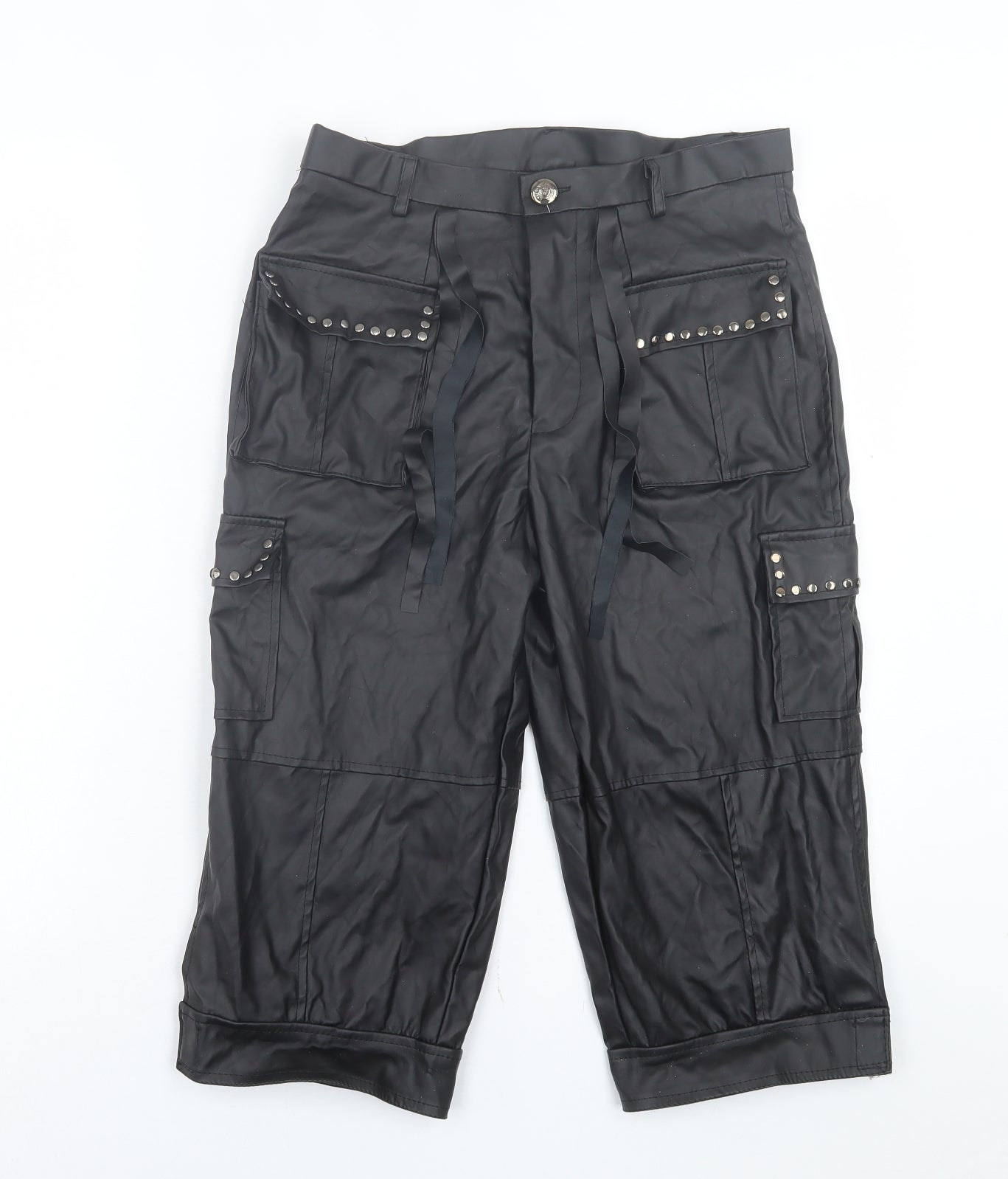 Hell Bunny Womens Black Polyester Cropped Trousers Size S L20 in Regular Button