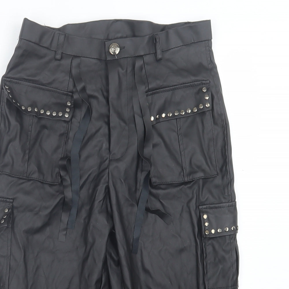Hell Bunny Womens Black Polyester Cropped Trousers Size S L20 in Regular Button
