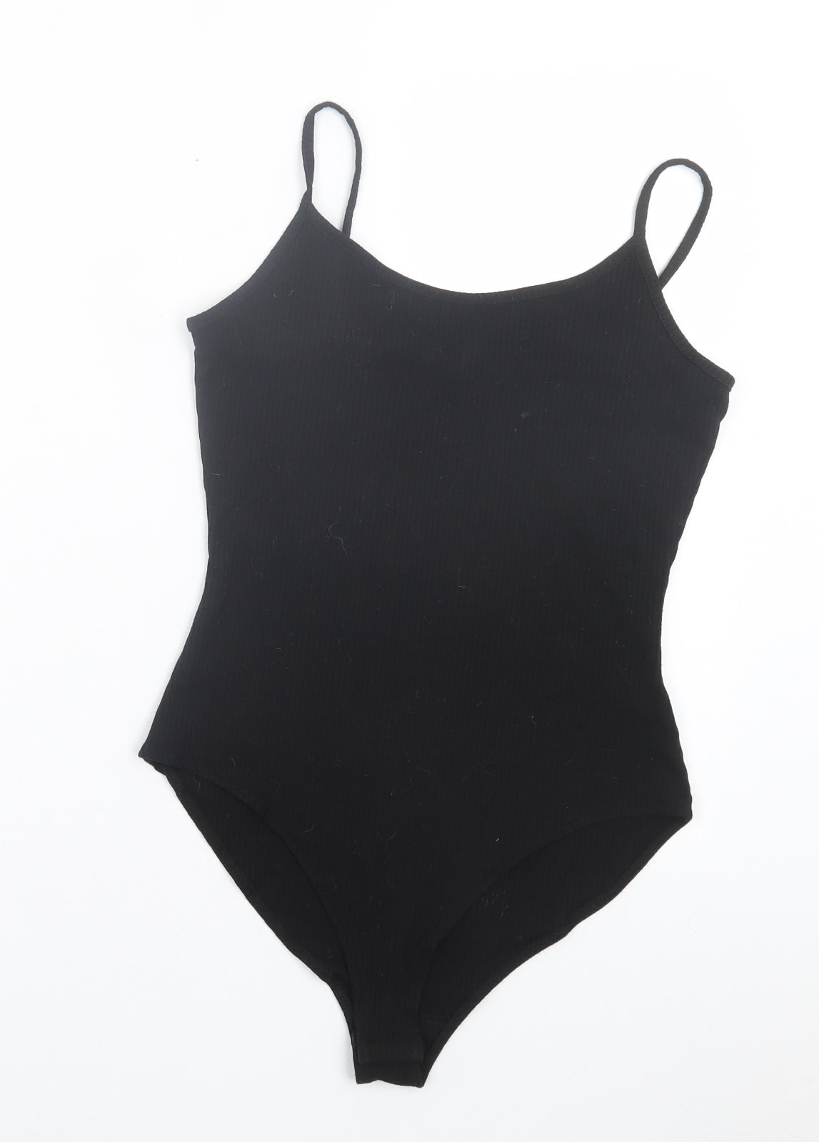 Primark Womens Black Polyester Bodysuit One-Piece Size S Snap - Ribbed Fabric