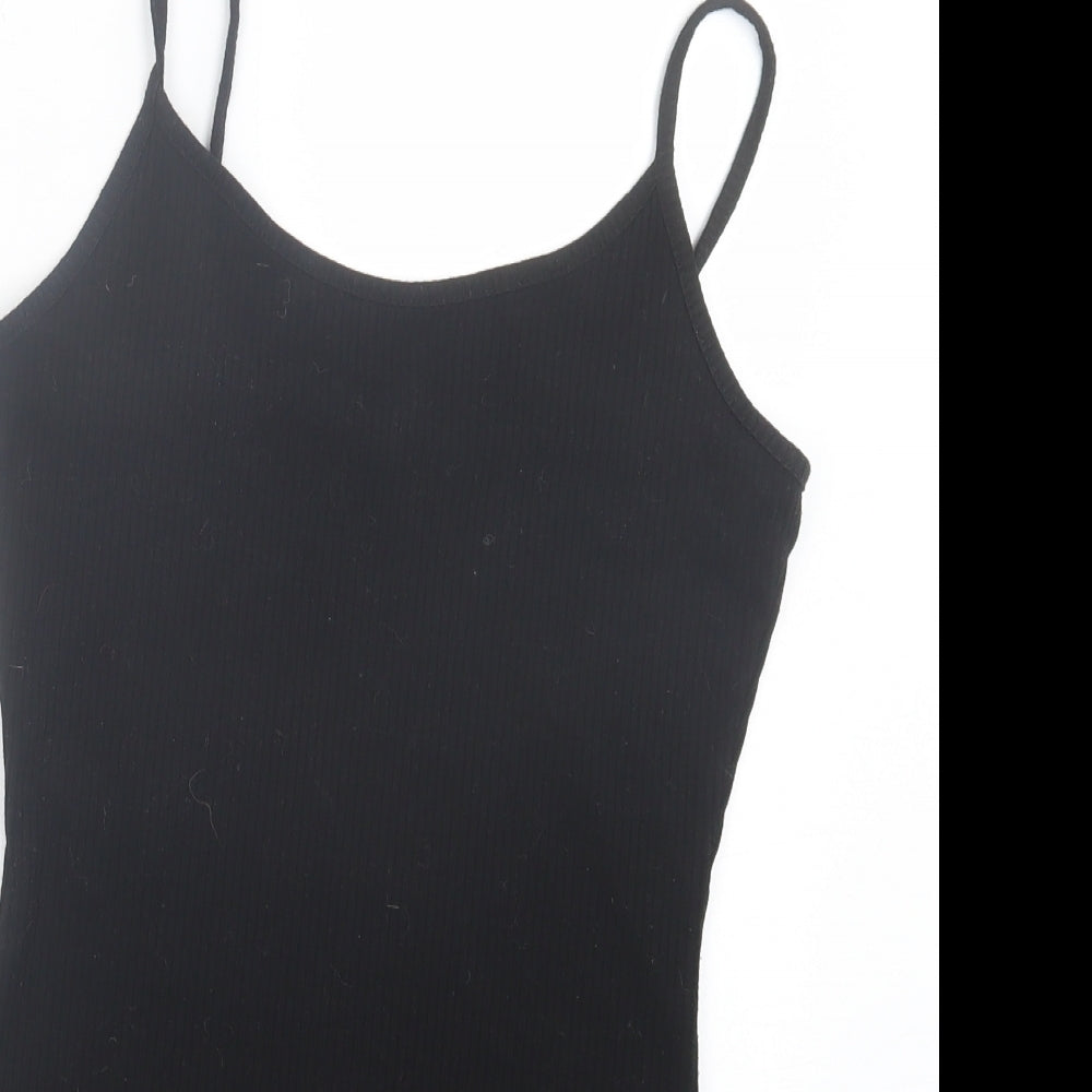 Primark Womens Black Polyester Bodysuit One-Piece Size S Snap - Ribbed Fabric
