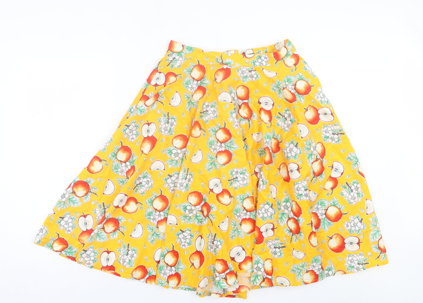 Hell Bunny Womens Yellow Geometric Cotton A-Line Skirt Size M Zip