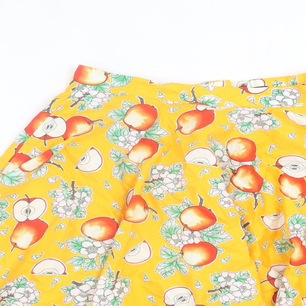Hell Bunny Womens Yellow Geometric Cotton A-Line Skirt Size M Zip