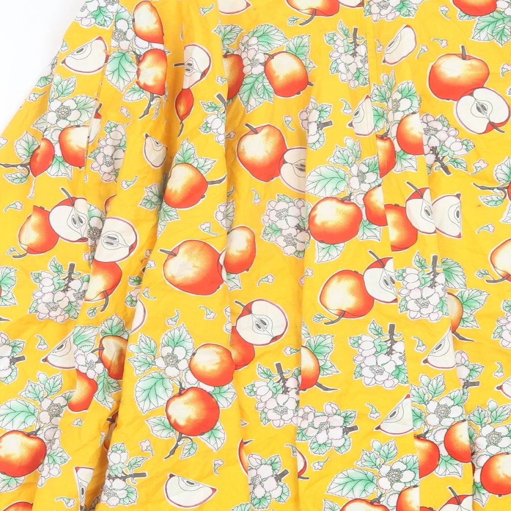 Hell Bunny Womens Yellow Geometric Cotton A-Line Skirt Size M Zip