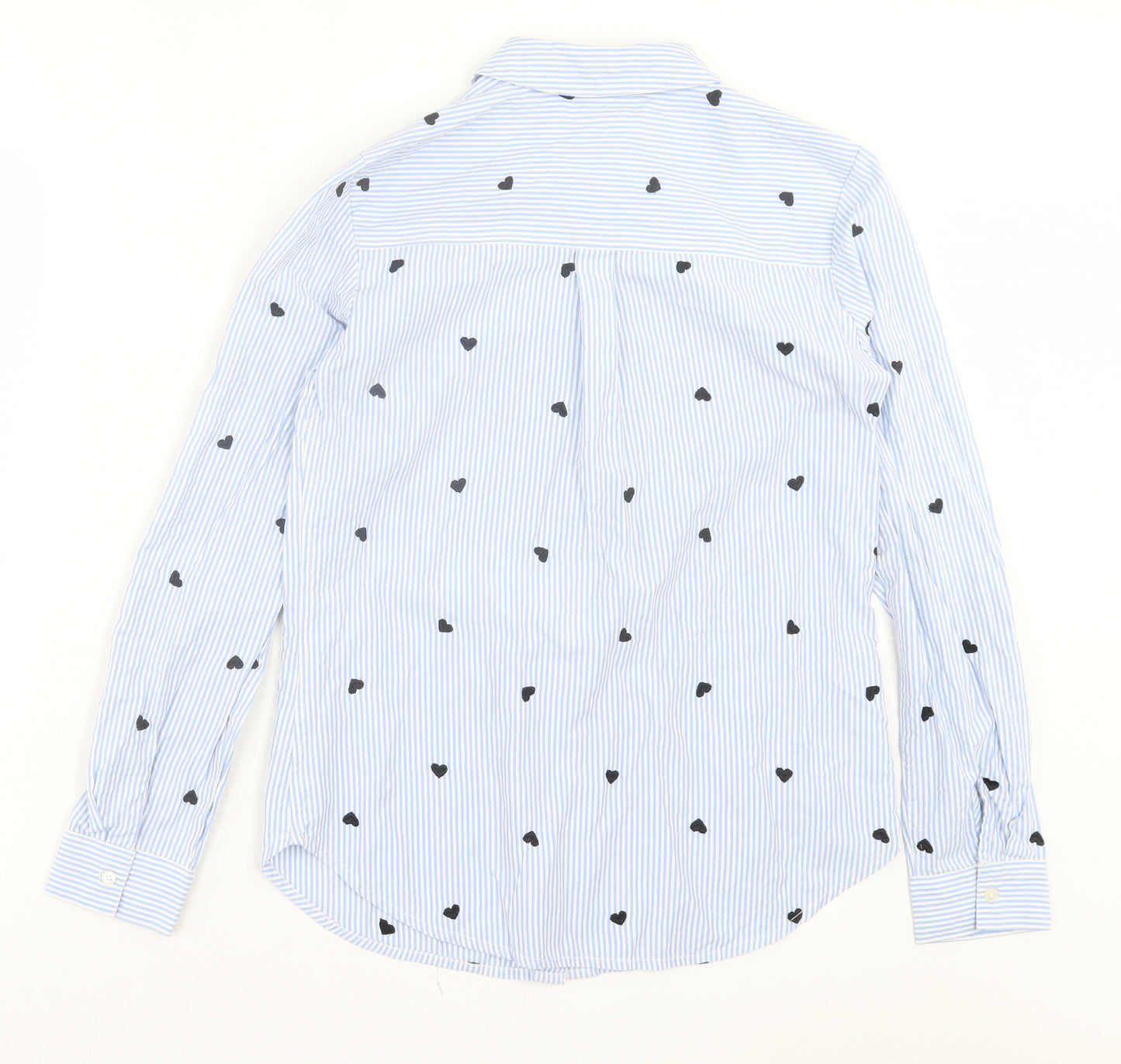 Dorothy Perkins Womens Blue Striped Cotton Basic Button-Up Size 8 Collared - Heart