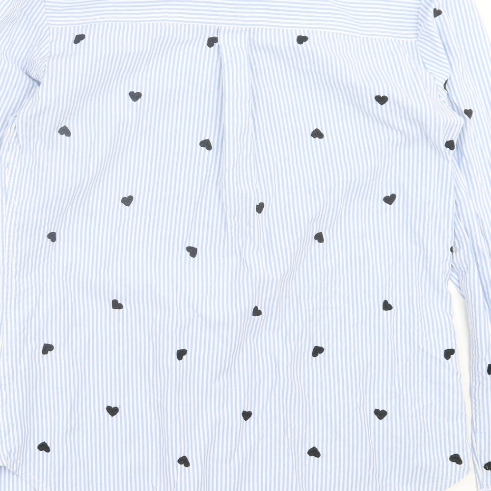 Dorothy Perkins Womens Blue Striped Cotton Basic Button-Up Size 8 Collared - Heart