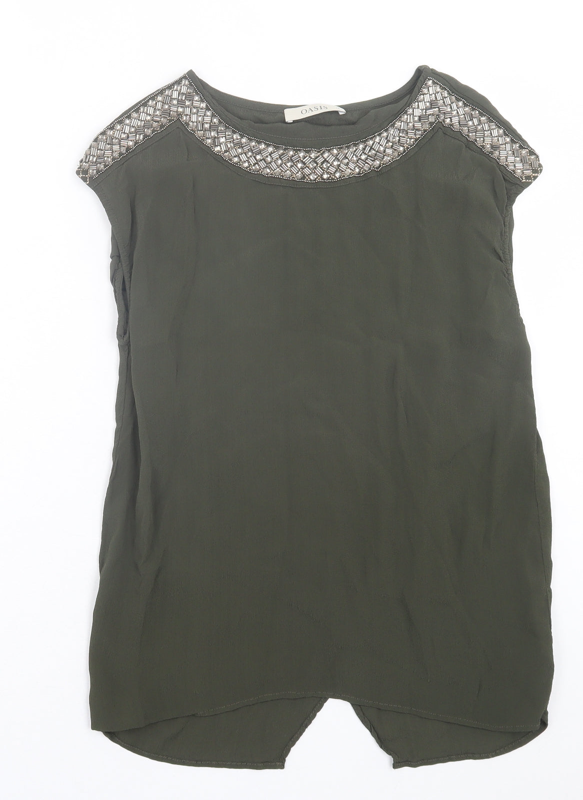 Oasis Womens Green Viscose Basic T-Shirt Size 10 Boat Neck