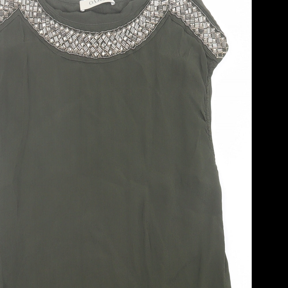 Oasis Womens Green Viscose Basic T-Shirt Size 10 Boat Neck