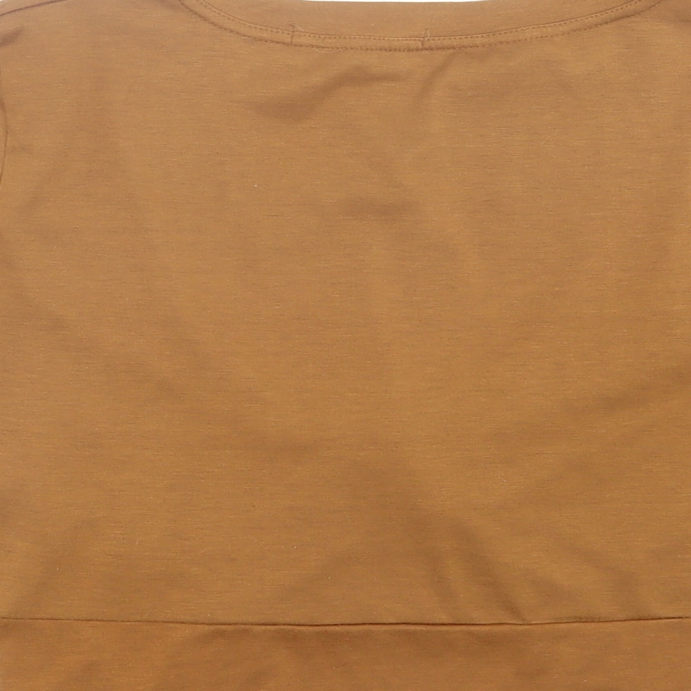 Zaful Womens Brown Polyester Cropped T-Shirt Size S Crew Neck - Tie At Front