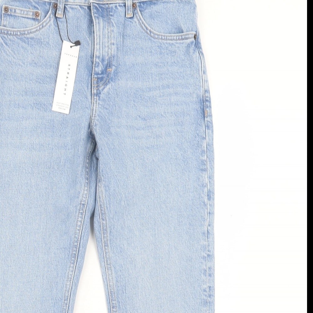 Topshop Womens Blue Cotton Straight Jeans Size 26 in L28 in Regular Button