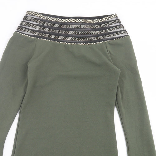 Im Fashions Womens Green Polyester A-Line Size S Boat Neck Pullover